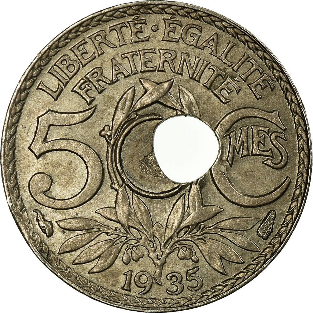 Coin, France, Lindauer, 5 Centimes, 1935, Trou Décentré, AU(55-58)