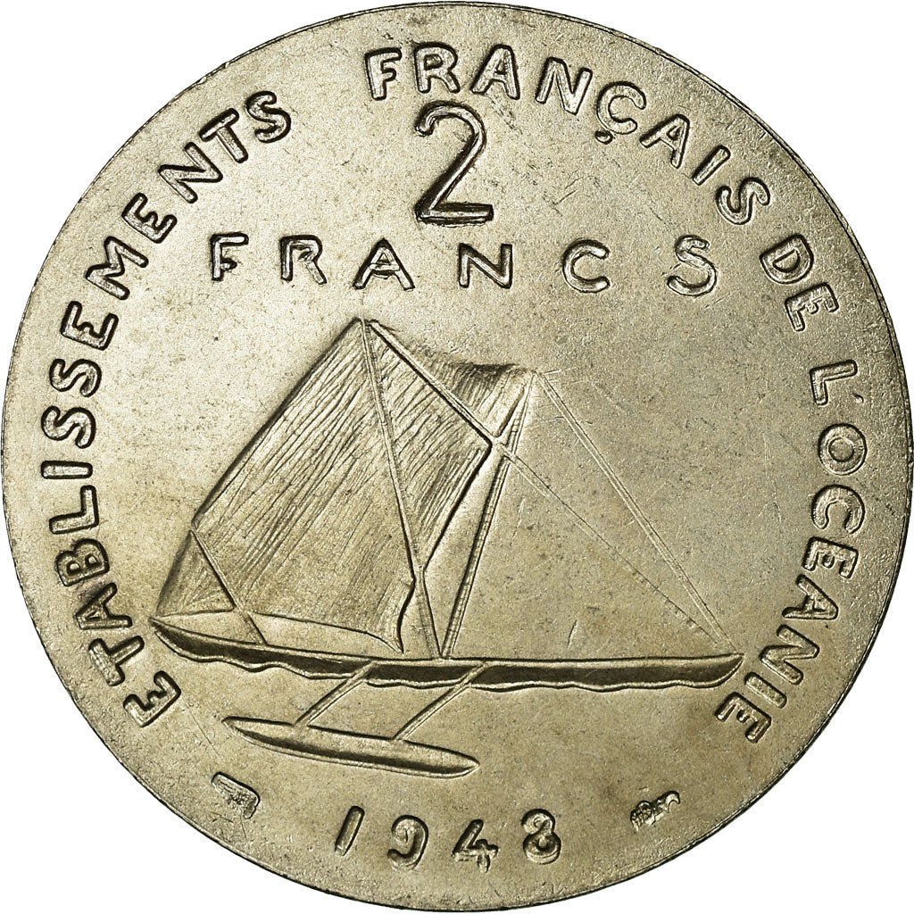 Moneta, OCEANIA FRANCESE, 2 Francs, 1948, ESSAI, SPL, Rame-nichel, KM:E5