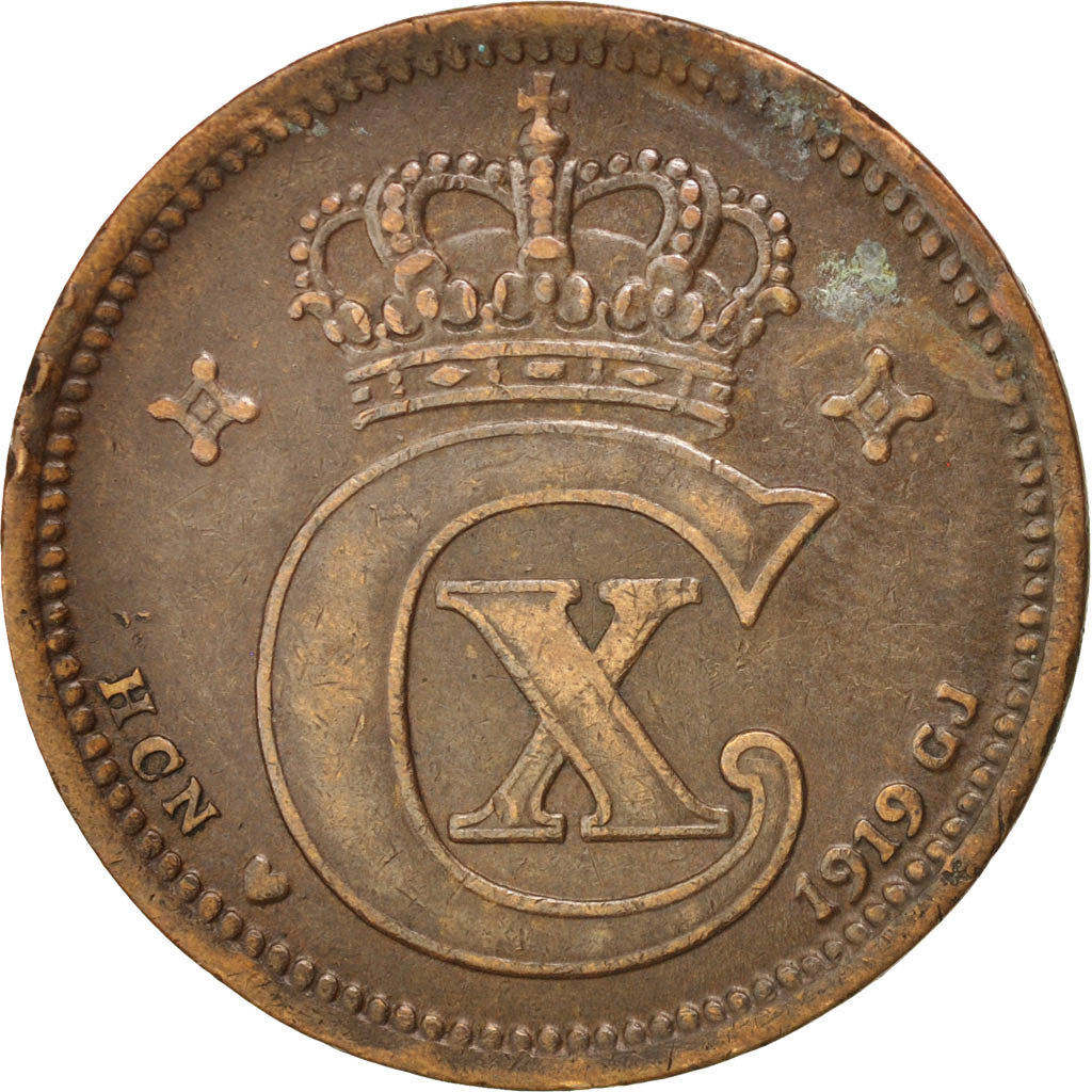 DENMARK, 5 Ore, 1919, Copenhagen, KM #814.2, EF(40-45), Bronze, 7.91