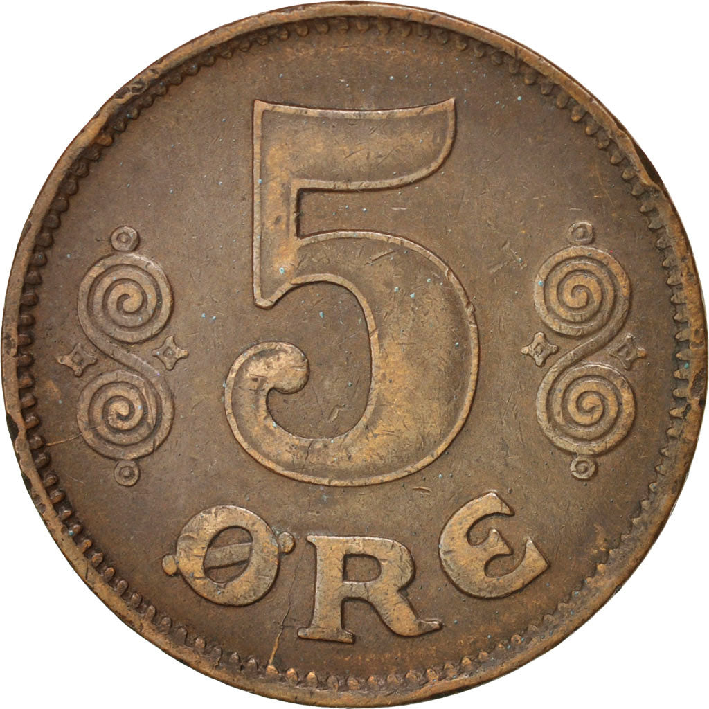 DENMARK, 5 Ore, 1919, Copenhagen, KM #814.2, EF(40-45), Bronze, 7.91