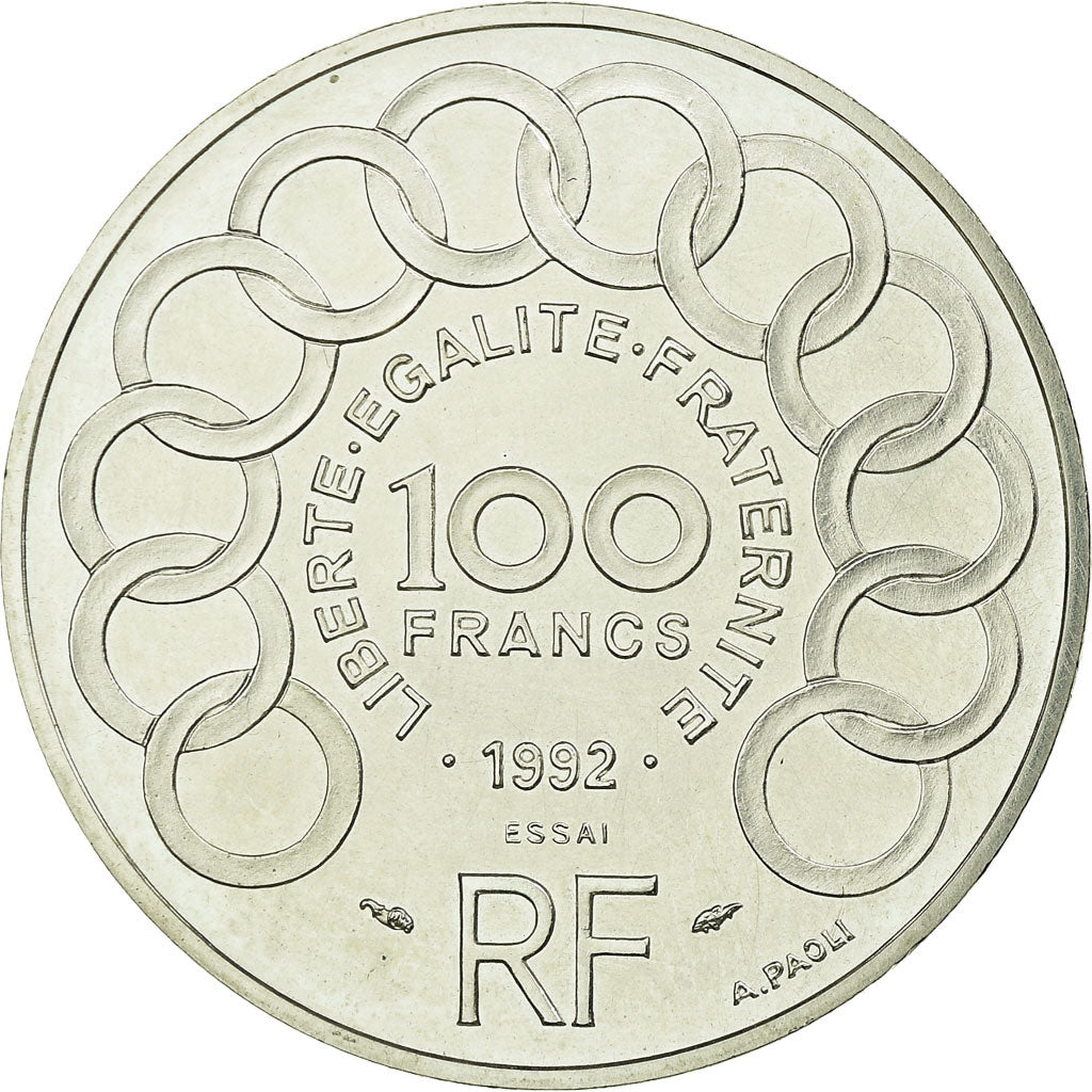 Coin, France, Jean Monnet, 100 Francs, 1992, ESSAI, MS(63), Silver, KM:1120