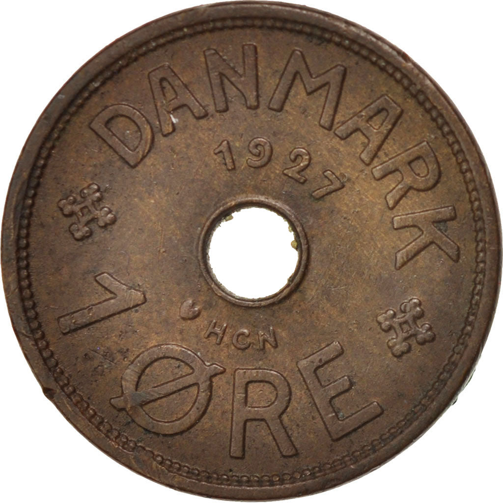 DENMARK, Ore, 1927, Copenhagen, KM #826.1, EF(40-45), Bronze, 1.90
