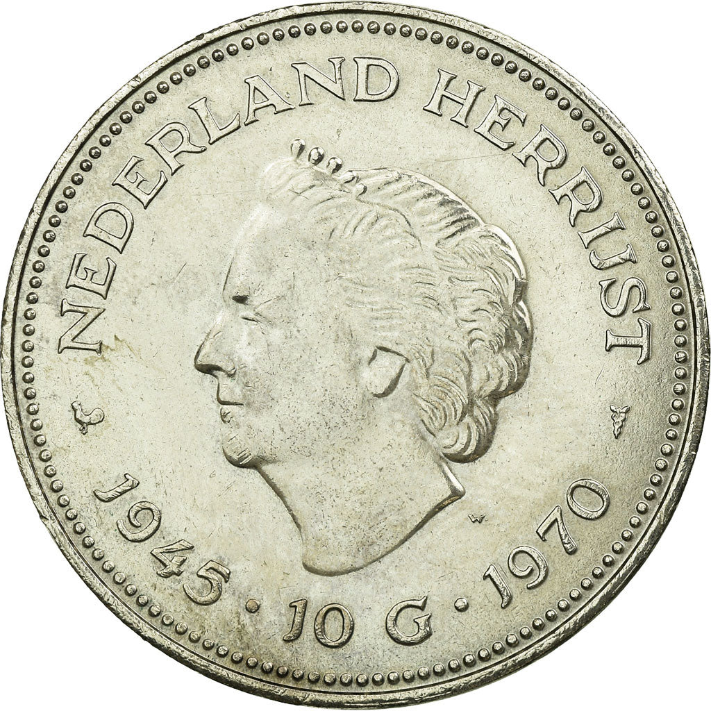 Munten, Nederland, Juliana, 10 Gulden, 1970, ZF+, Zilver, KM:195