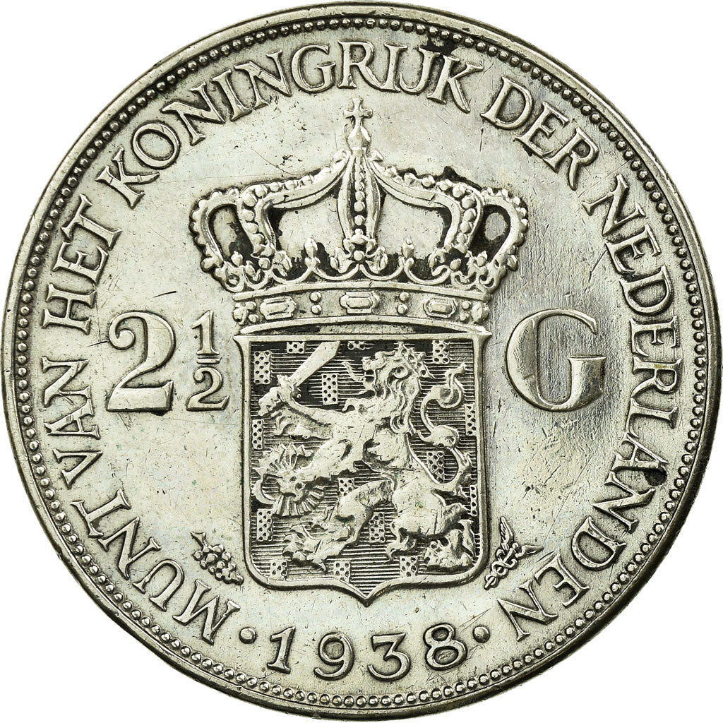 Coin, Netherlands, Wilhelmina I, 2-1/2 Gulden, 1938, AU(50-53), Silver, KM:165
