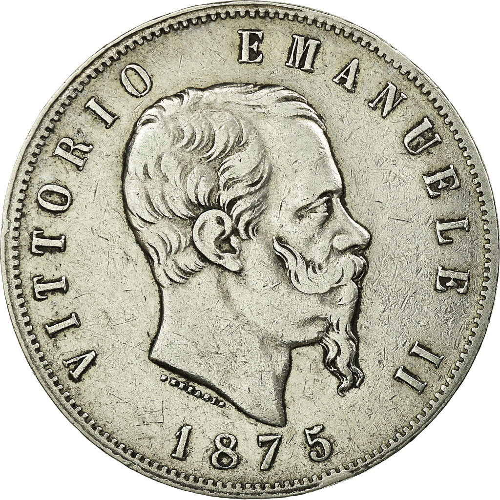 Coin, Italy, Vittorio Emanuele II, 5 Lire, 1875, Milan, VF(30-35), Silver,KM 8.3