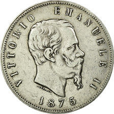 Coin, Italy, Vittorio Emanuele II, 5 Lire, 1875, Milan, VF(30-35), Silver,KM 8.3