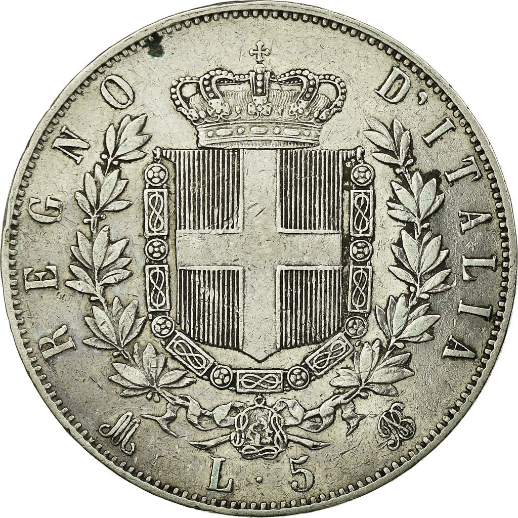 Coin, Italy, Vittorio Emanuele II, 5 Lire, 1875, Milan, VF(30-35), Silver,KM 8.3