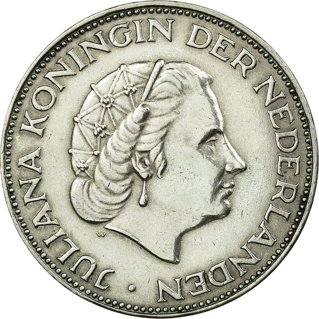 Coin, Netherlands, Juliana, 2-1/2 Gulden, 1961, AU(50-53), Silver, KM:185