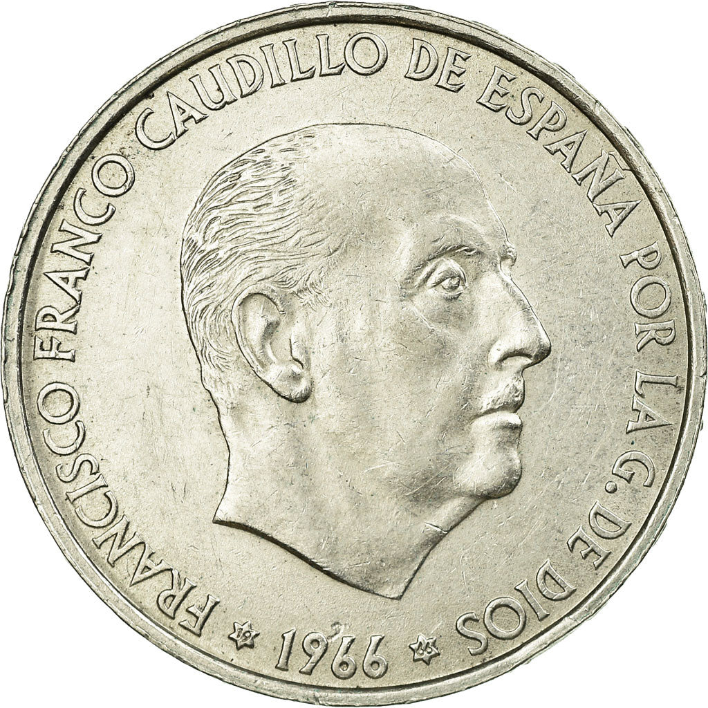 Coin, Spain, Caudillo and regent, 100 Pesetas, 1966, AU(55-58), Silver, KM:797