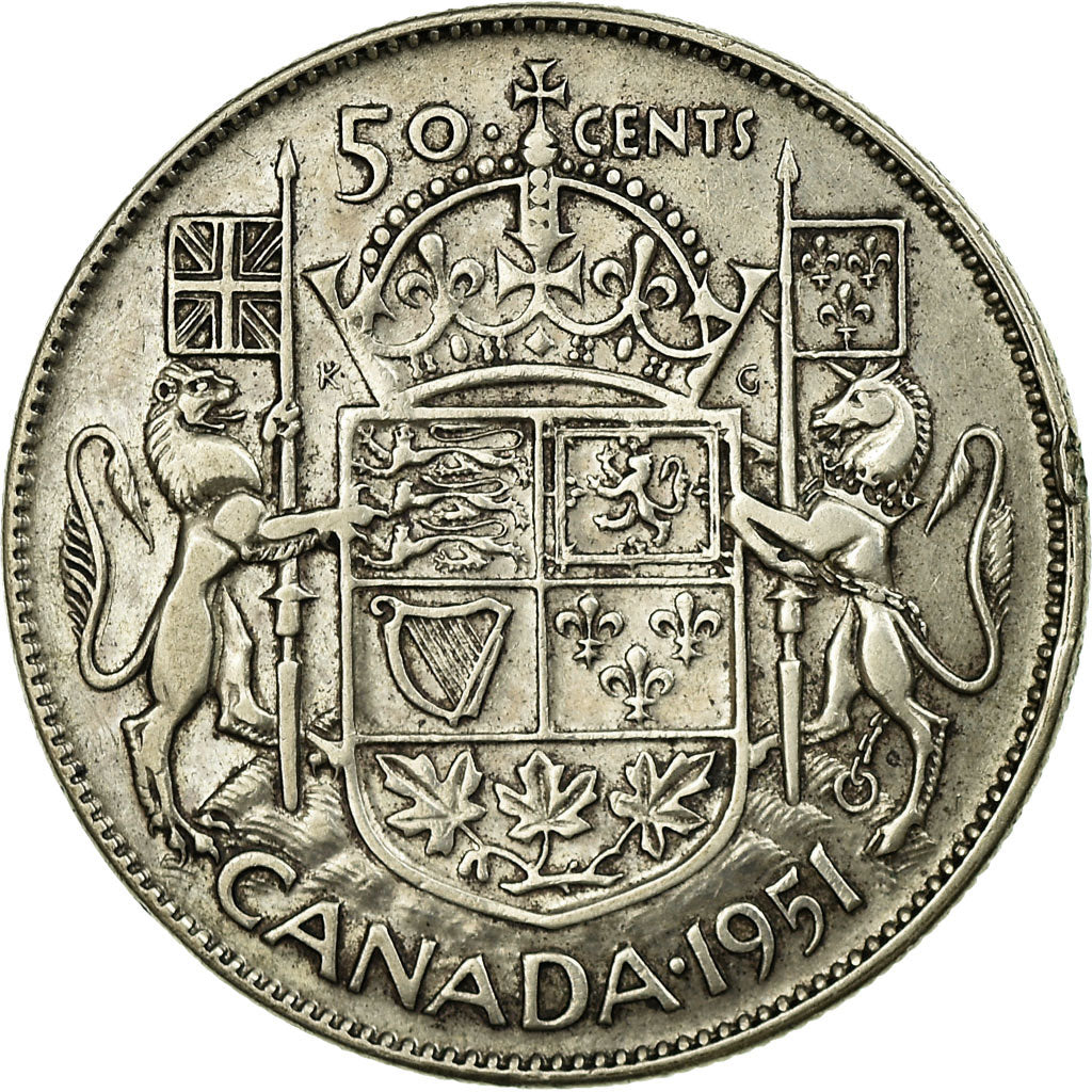 Moneta, Canada, George VI, 50 Cents, 1951, Royal Canadian Mint, Ottawa