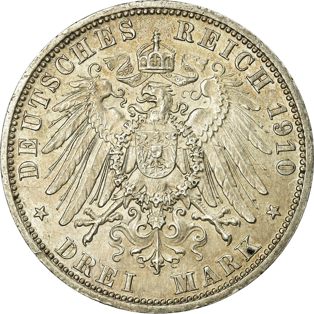 Coin, German States, PRUSSIA, Wilhelm II, 3 Mark, 1910, Berlin, EF(40-45),KM 527