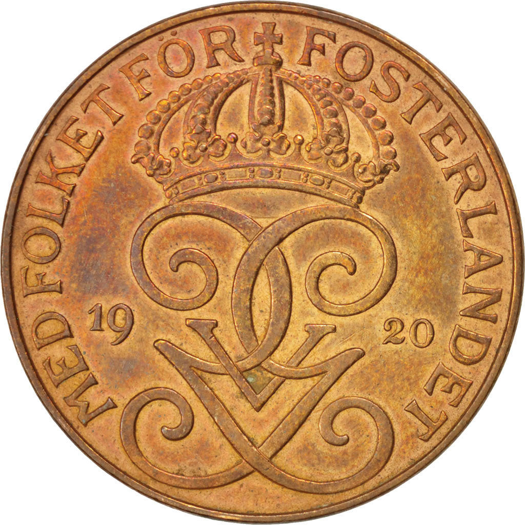 Coin, Sweden, Gustaf V, 5 Öre, 1920, EF(40-45), Bronze, KM:779.2