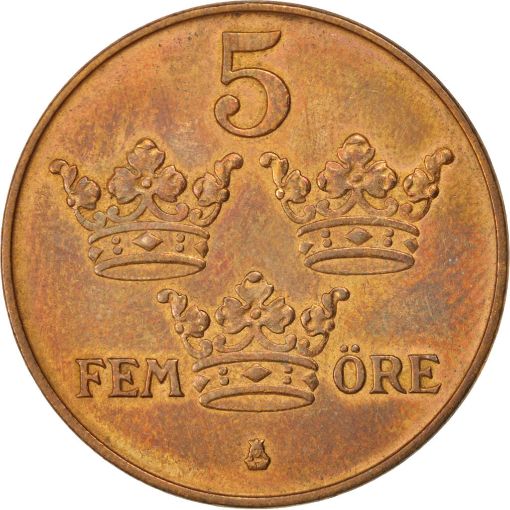 Coin, Sweden, Gustaf V, 5 Öre, 1920, EF(40-45), Bronze, KM:779.2