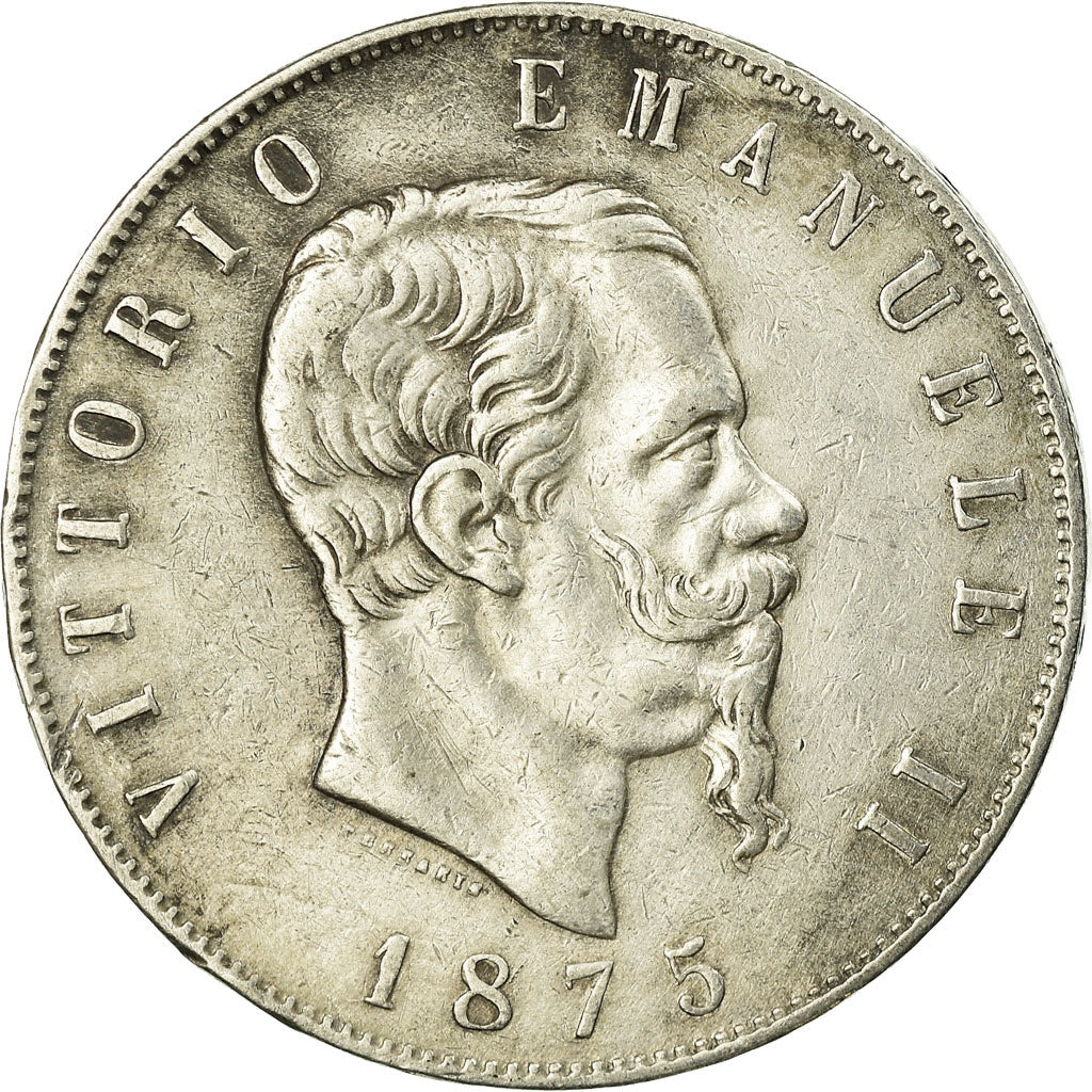 Coin, Italy, Vittorio Emanuele II, 5 Lire, 1875, Rome, EF(40-45), Silver, KM:8.4