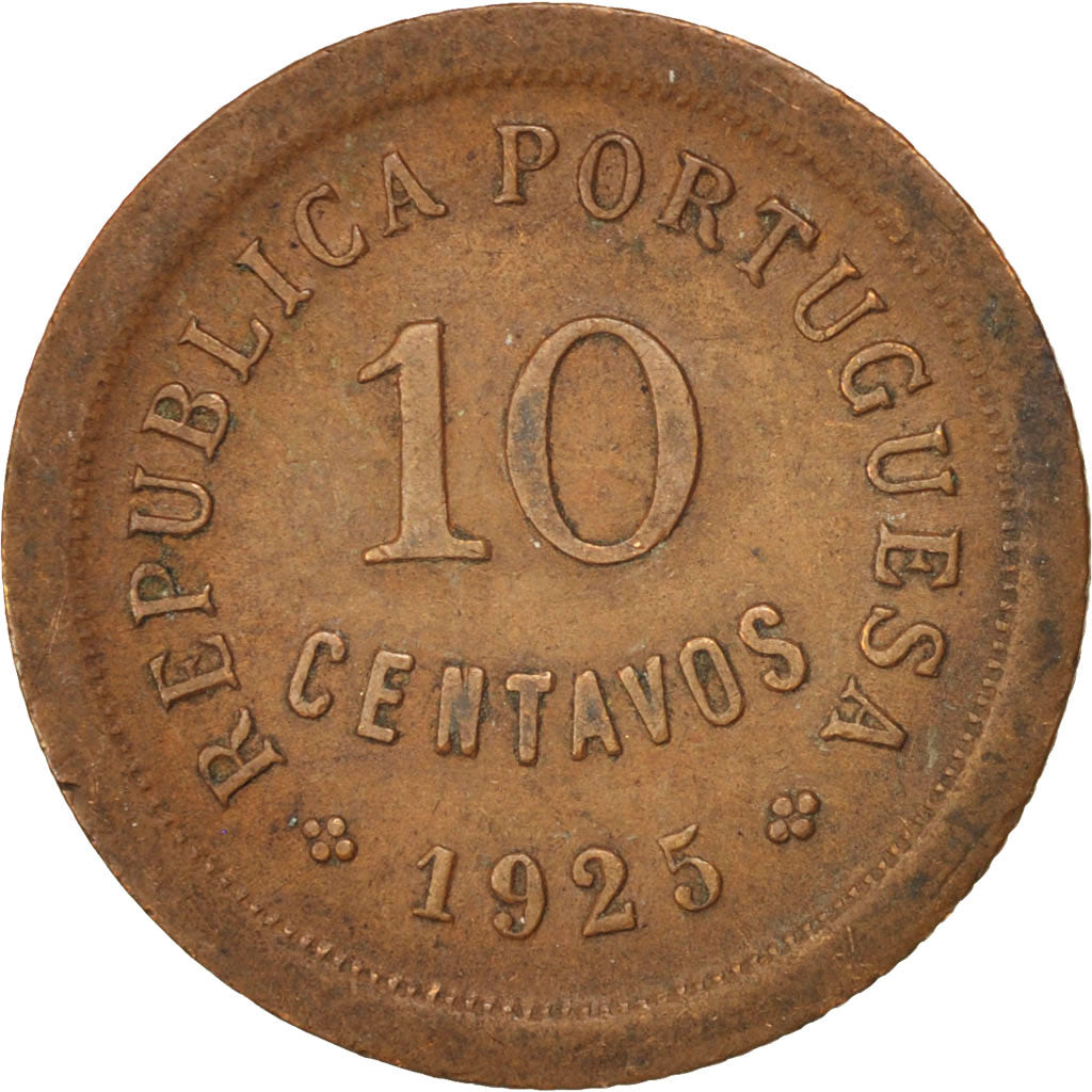 PORTUGAL, 10 Centavos, 1925, KM #573, EF(40-45), Bronze, 4.00