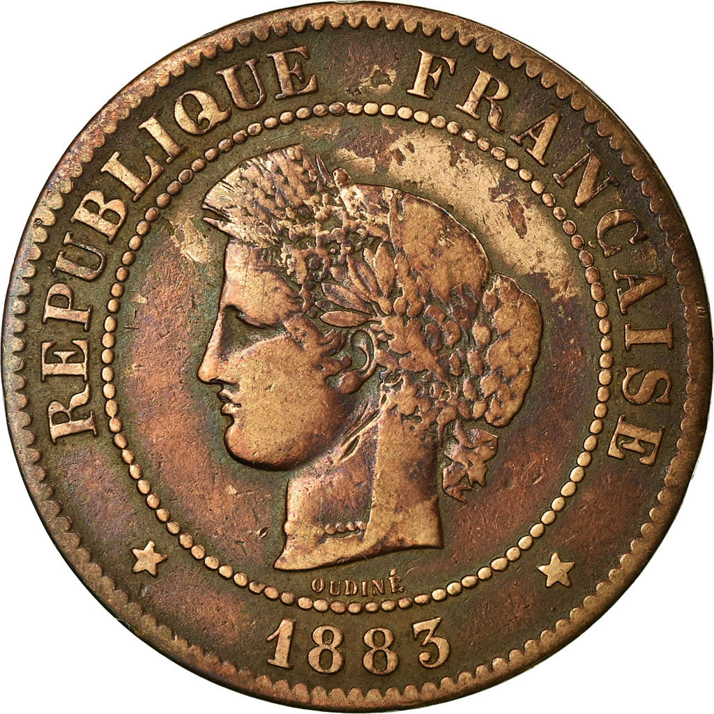 Moeda, França, Cérès, 5 Centimes, 1883, Paris, VF(30-35), Bronze, KM:821.1