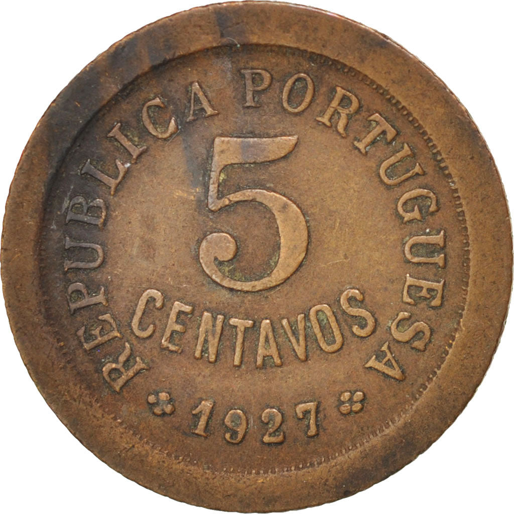 PORTUGAL, 5 Centavos, 1927, KM #572, EF(40-45), Bronze, 2.94