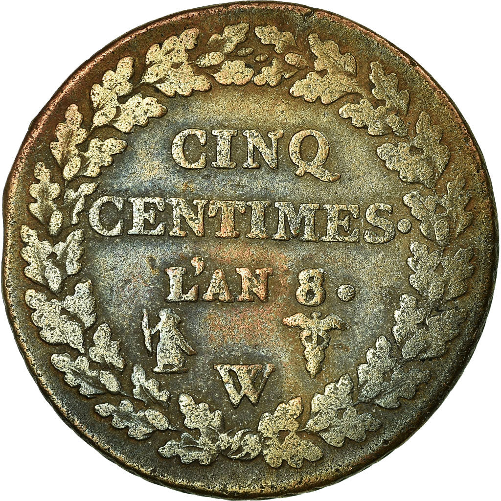 Moneta, Francja, Dupré, 5 Centimes, 1799, Lille, VF(20-25), Bronze, KM:640.11