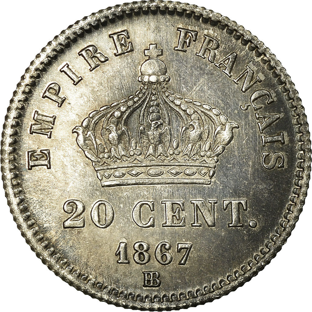 Coin, France, Napoleon III, 20 Centimes, 1867, Strasbourg, MS(60-62), KM 808.2