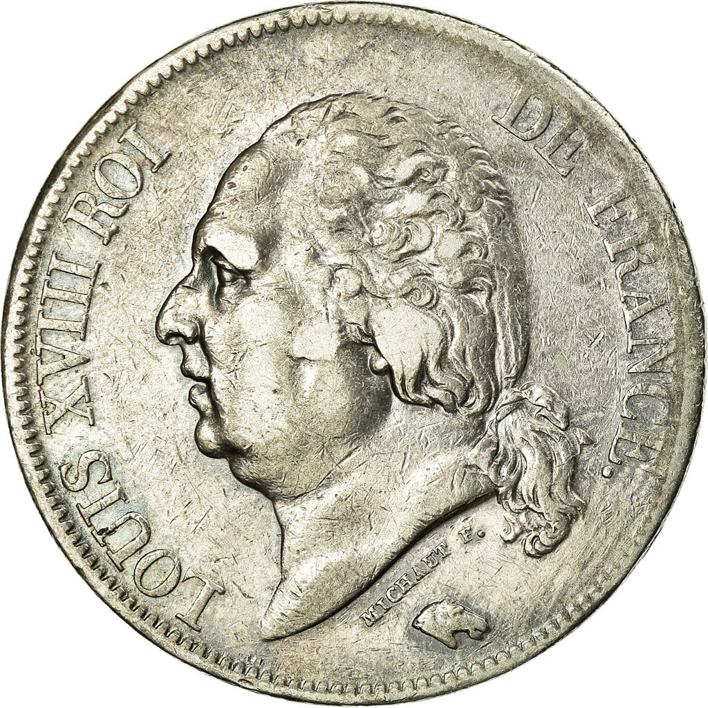 Moneta, Francia, Louis XVIII, 5 Francs, 1822, Paris, BB, Argento, KM 711.1