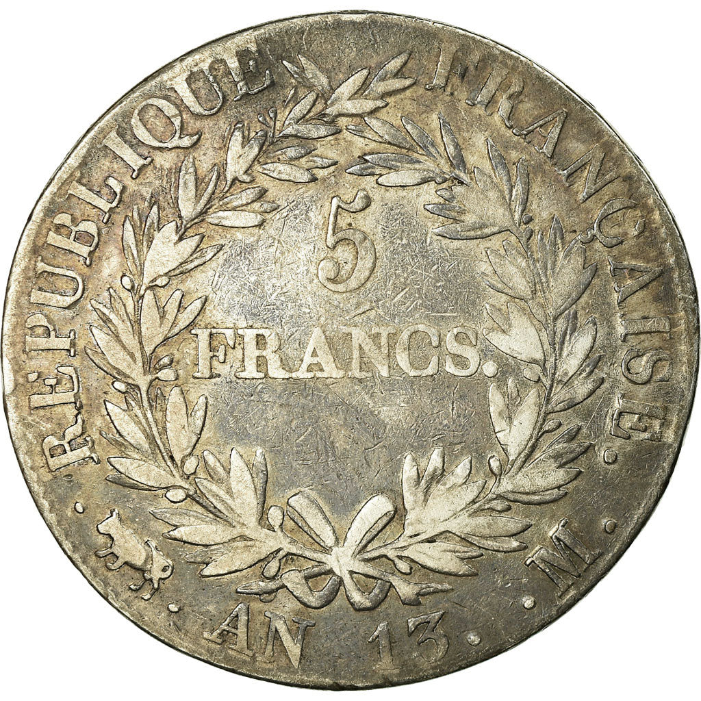 Moneta, Francia, Napoléon I, 5 Francs, 1805, Toulouse, MB+, Argento, KM:662.10