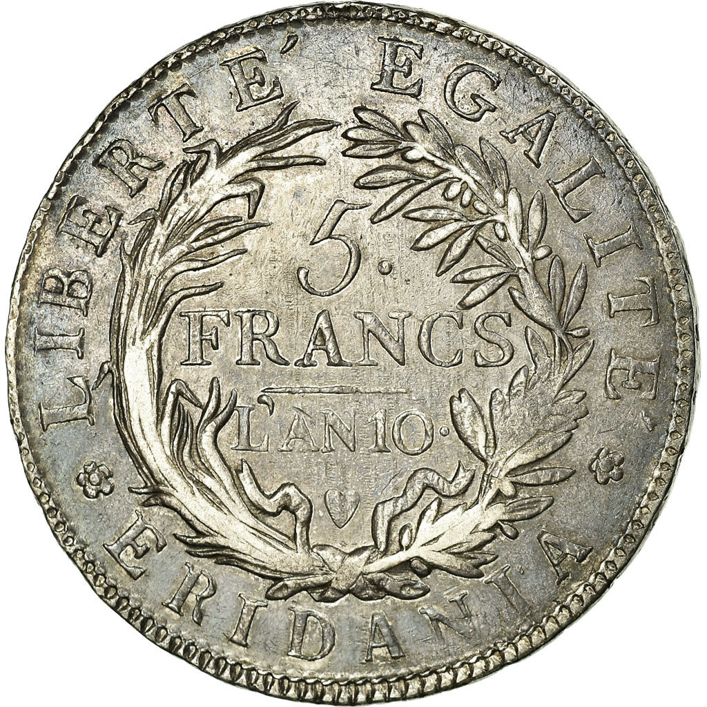 Coin, ITALIAN STATES, PIEDMONT REPUBLIC, 5 Francs, 1801, EF(40-45), Silver, KM:4