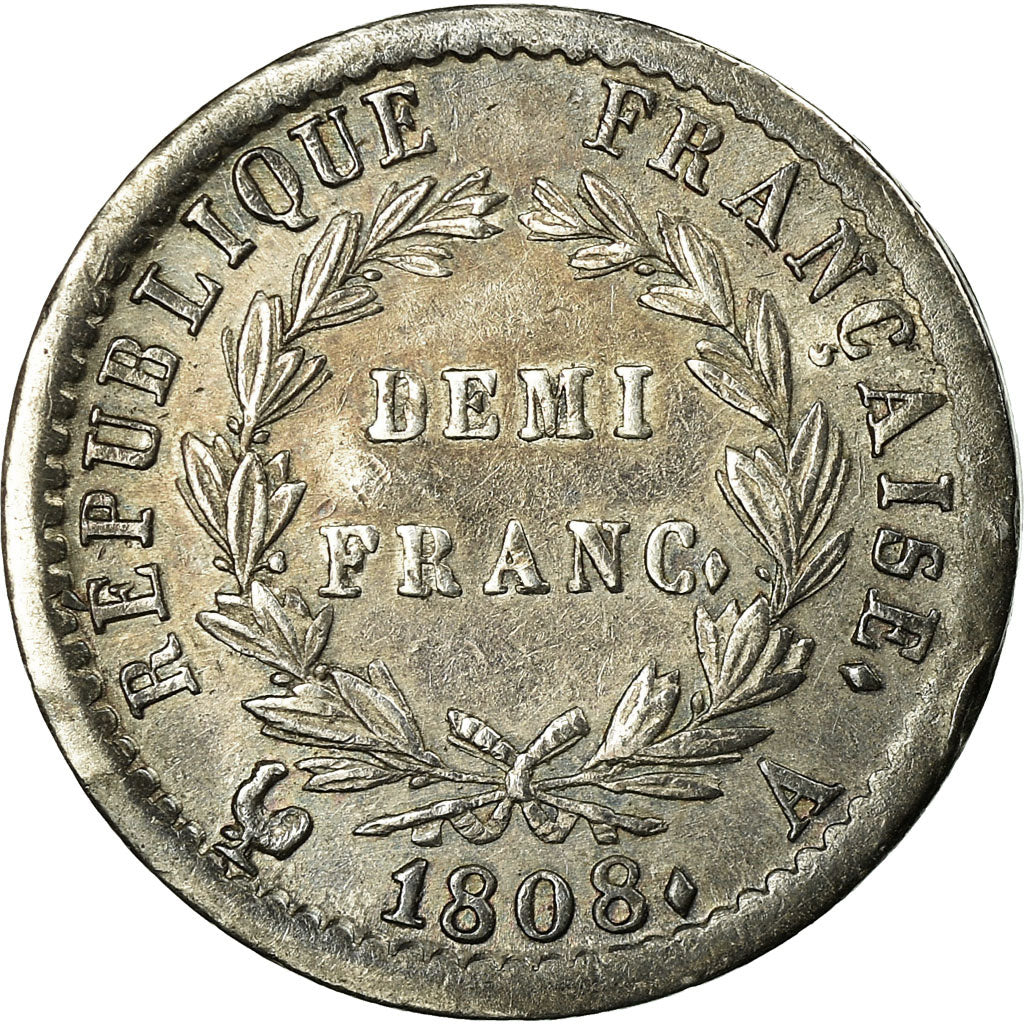 Coin, France, Napoléon I, 1/2 Franc, 1808, Paris, EF(40-45), Silver, KM:680.1