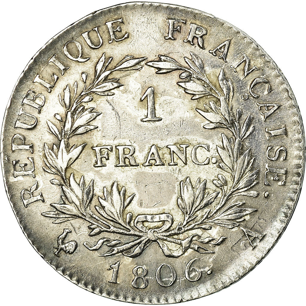 Moneda, Francia, Napoléon I, Franc, 1806, Paris, MBC+, Plata, KM:672.1