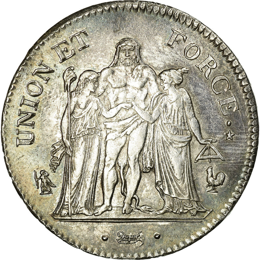 Moneda, Francia, Union et Force, 5 Francs, 1798, Paris, MBC+, Plata, KM:639.1