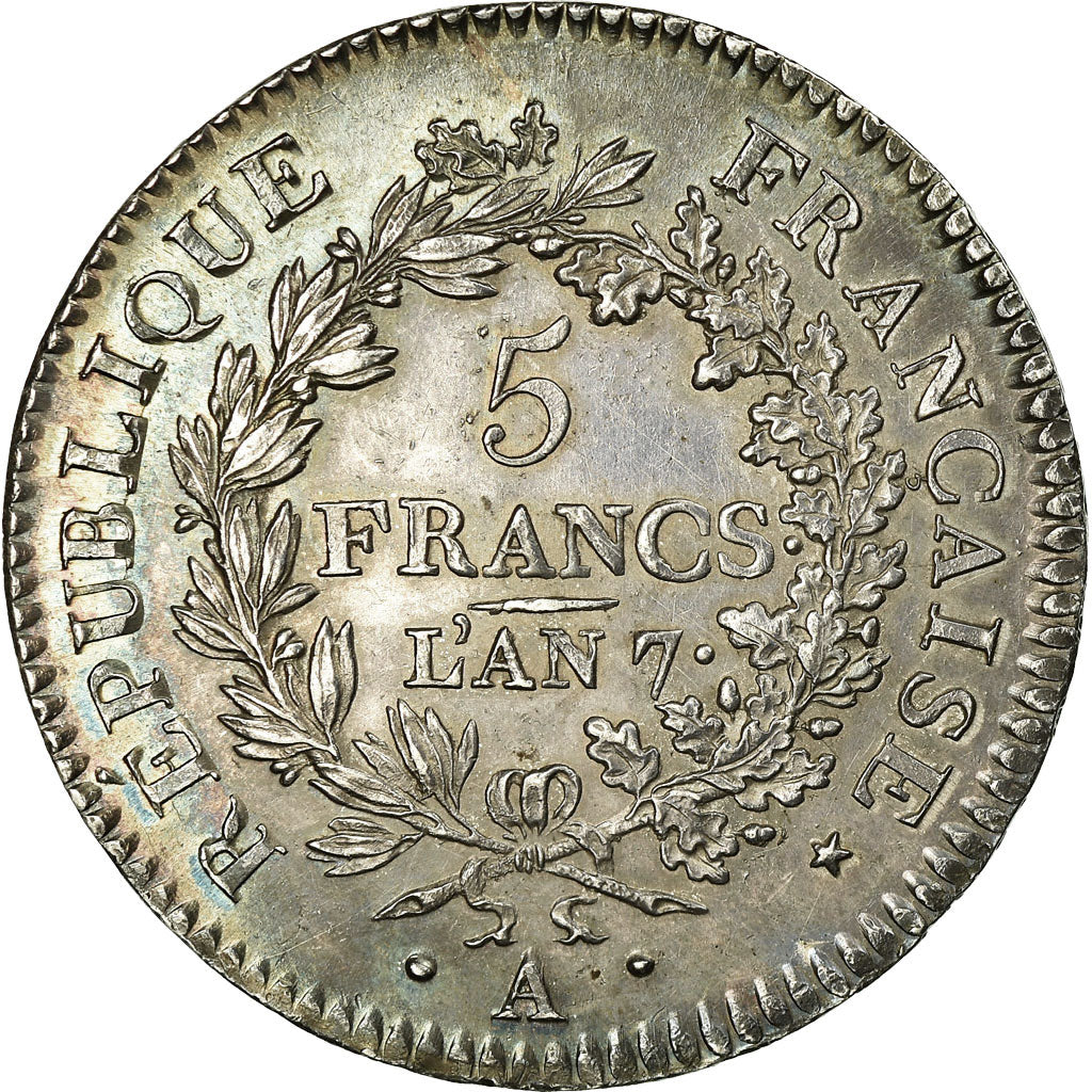 Moneda, Francia, Union et Force, 5 Francs, 1798, Paris, MBC+, Plata, KM:639.1
