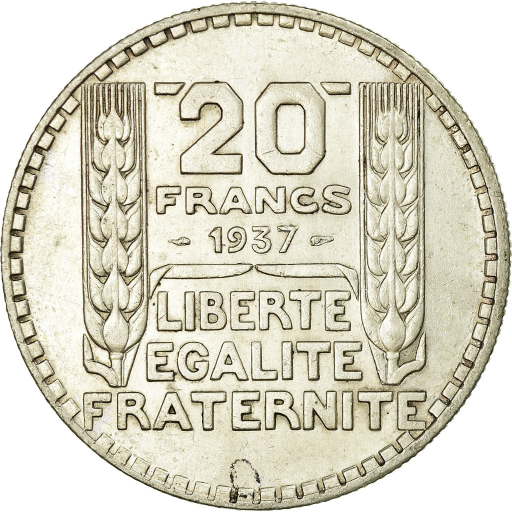Moneta, Francja, Turin, 20 Francs, 1937, Paris, AU(50-53), Srebro, KM:879