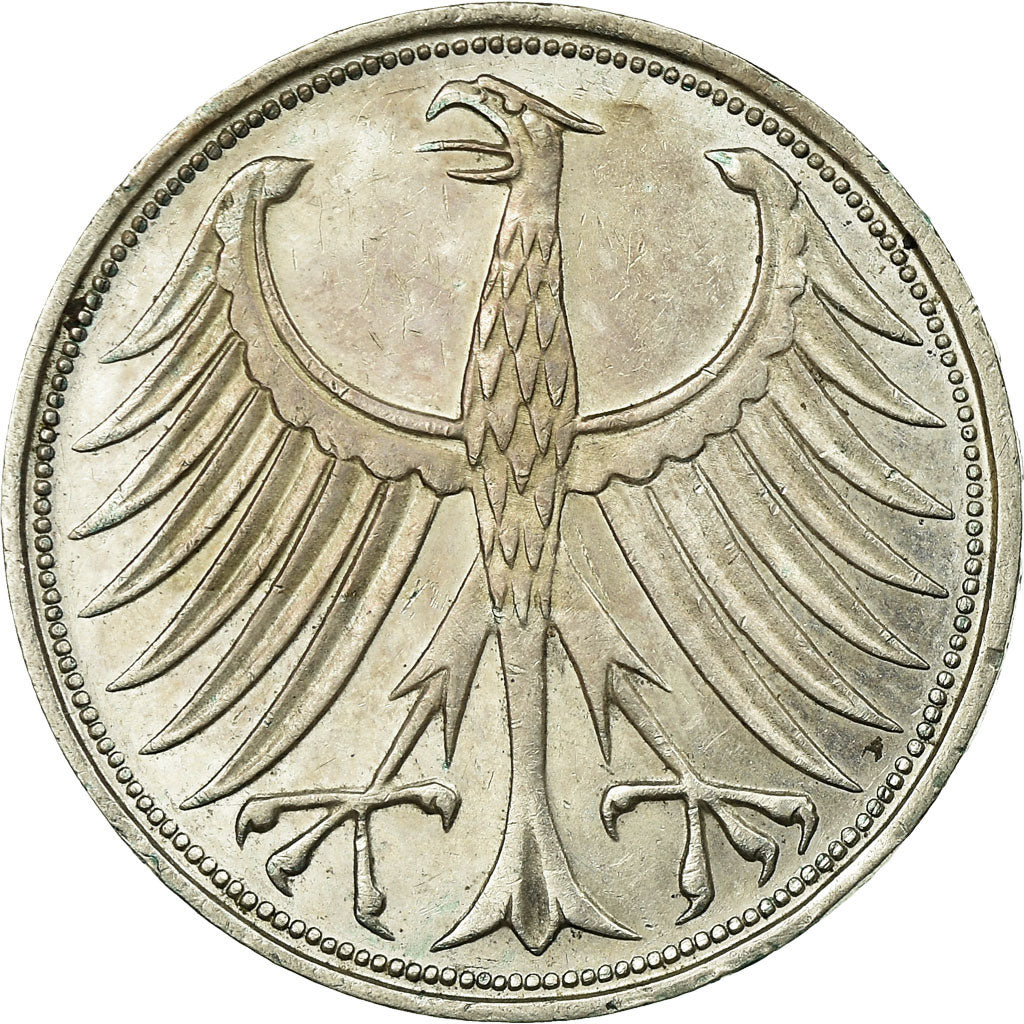 Coin, GERMANY - FEDERAL REPUBLIC,5 Mark,1965,Stuttgart,EF(40-45),Silver,KM 112.1