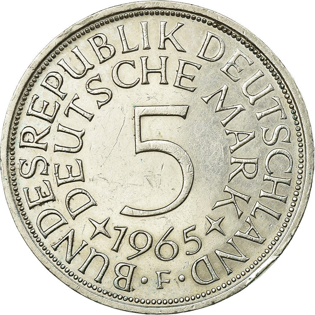 Coin, GERMANY - FEDERAL REPUBLIC,5 Mark,1965,Stuttgart,EF(40-45),Silver,KM 112.1
