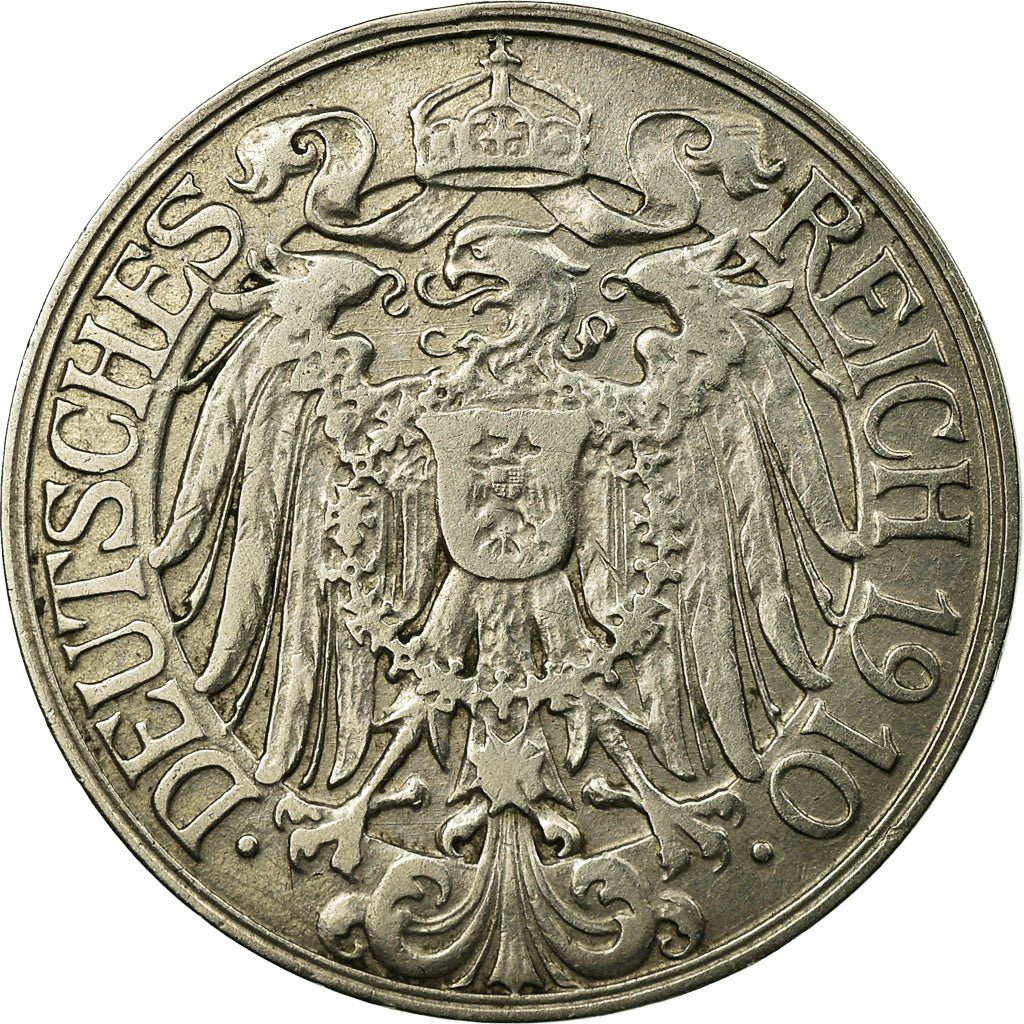 Coin, GERMANY - EMPIRE, Wilhelm II, 25 Pfennig, 1910, Munich, EF(40-45), Nickel