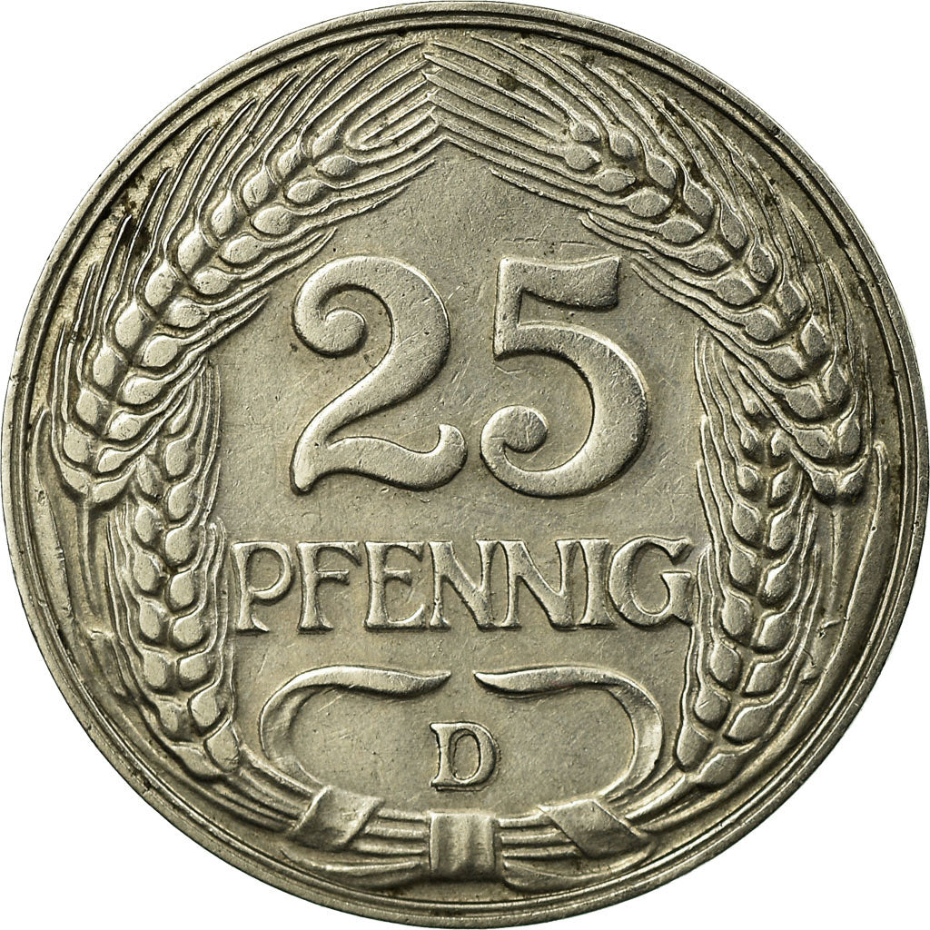 Coin, GERMANY - EMPIRE, Wilhelm II, 25 Pfennig, 1910, Munich, EF(40-45), Nickel