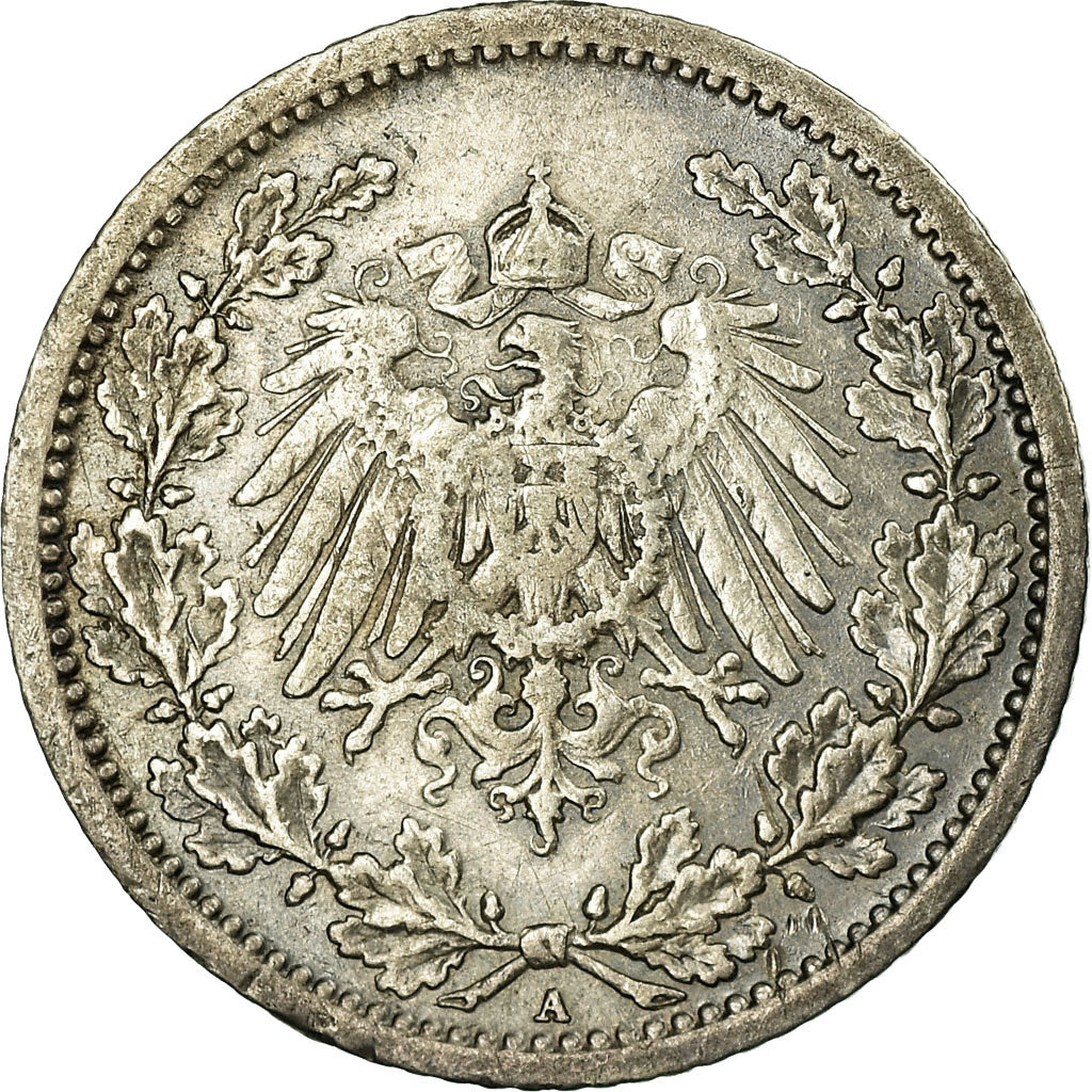 Coin, GERMANY - EMPIRE, 1/2 Mark, 1909, Berlin, EF(40-45), Silver, KM:17