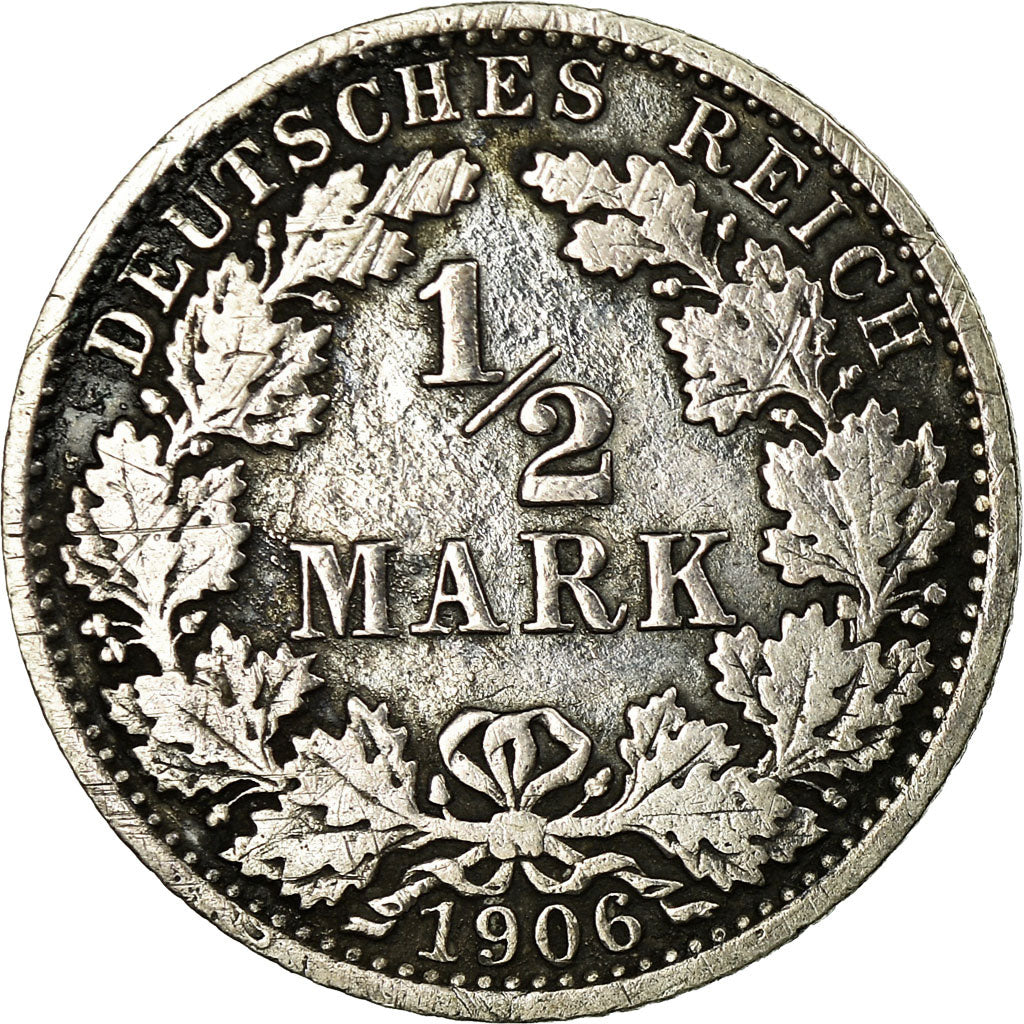 Coin, GERMANY - EMPIRE, 1/2 Mark, 1906, Berlin, EF(40-45), Silver, KM:17
