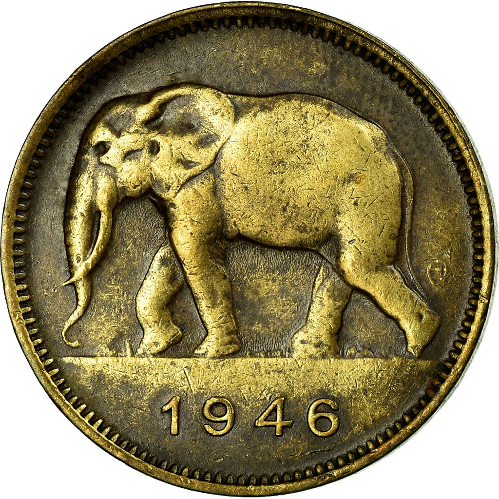 Coin, Belgian Congo, 2 Francs, 1946, EF(40-45), Brass, KM:28