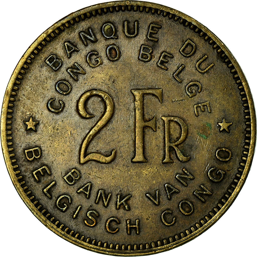 Coin, Belgian Congo, 2 Francs, 1946, EF(40-45), Brass, KM:28