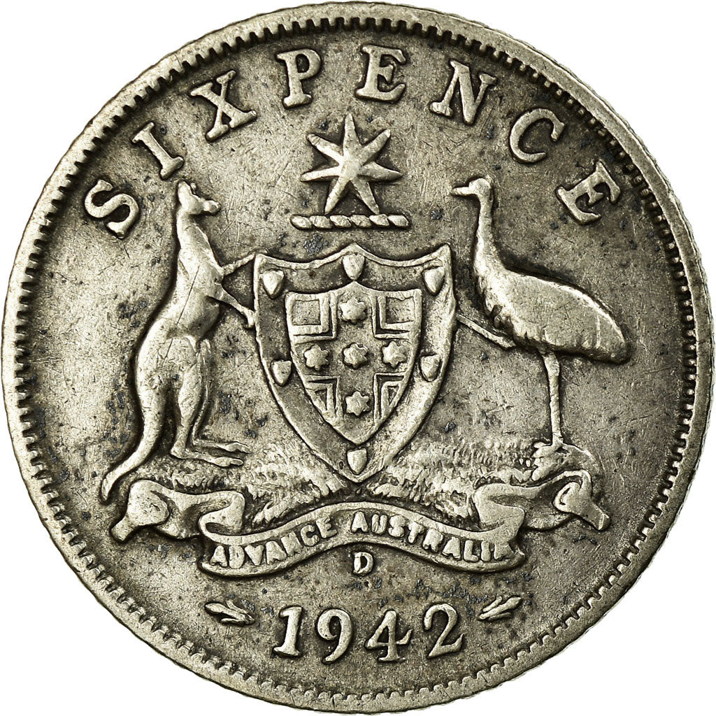 Coin, Australia, George VI, Sixpence, 1942, EF(40-45), Silver, KM:38