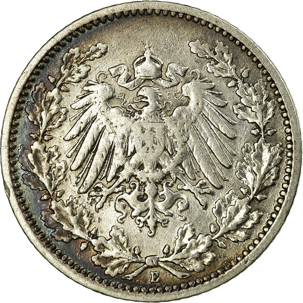 Coin, GERMANY - EMPIRE, 1/2 Mark, 1905, Muldenhütten, EF(40-45), Silver, KM:17