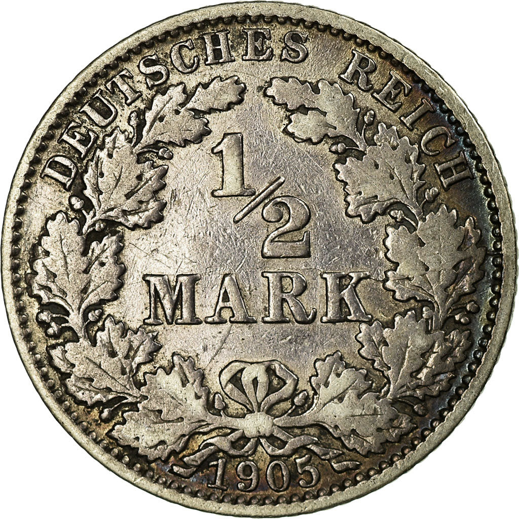 Coin, GERMANY - EMPIRE, 1/2 Mark, 1905, Muldenhütten, EF(40-45), Silver, KM:17