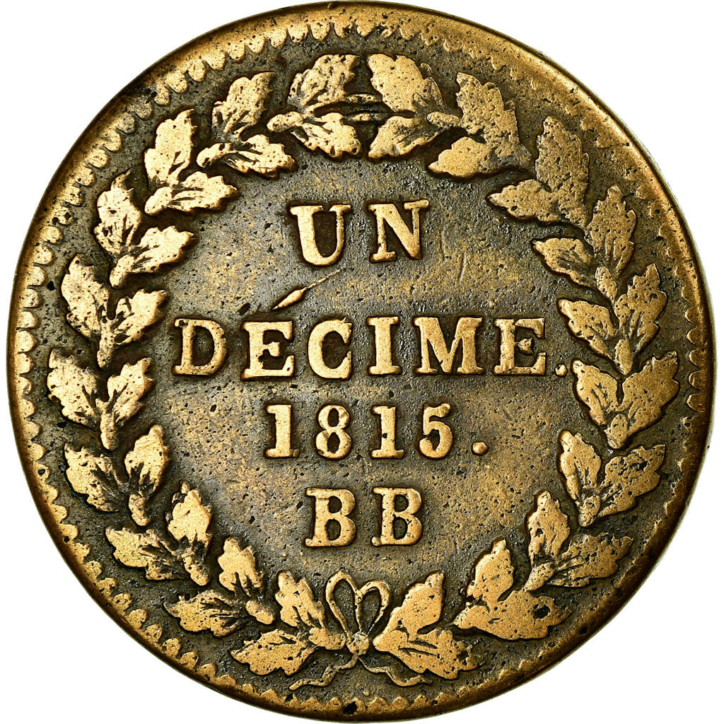Moneda, Francia, Louis XVIII, Decime, 1815, Strasbourg, MBC, Bronce, KM:701