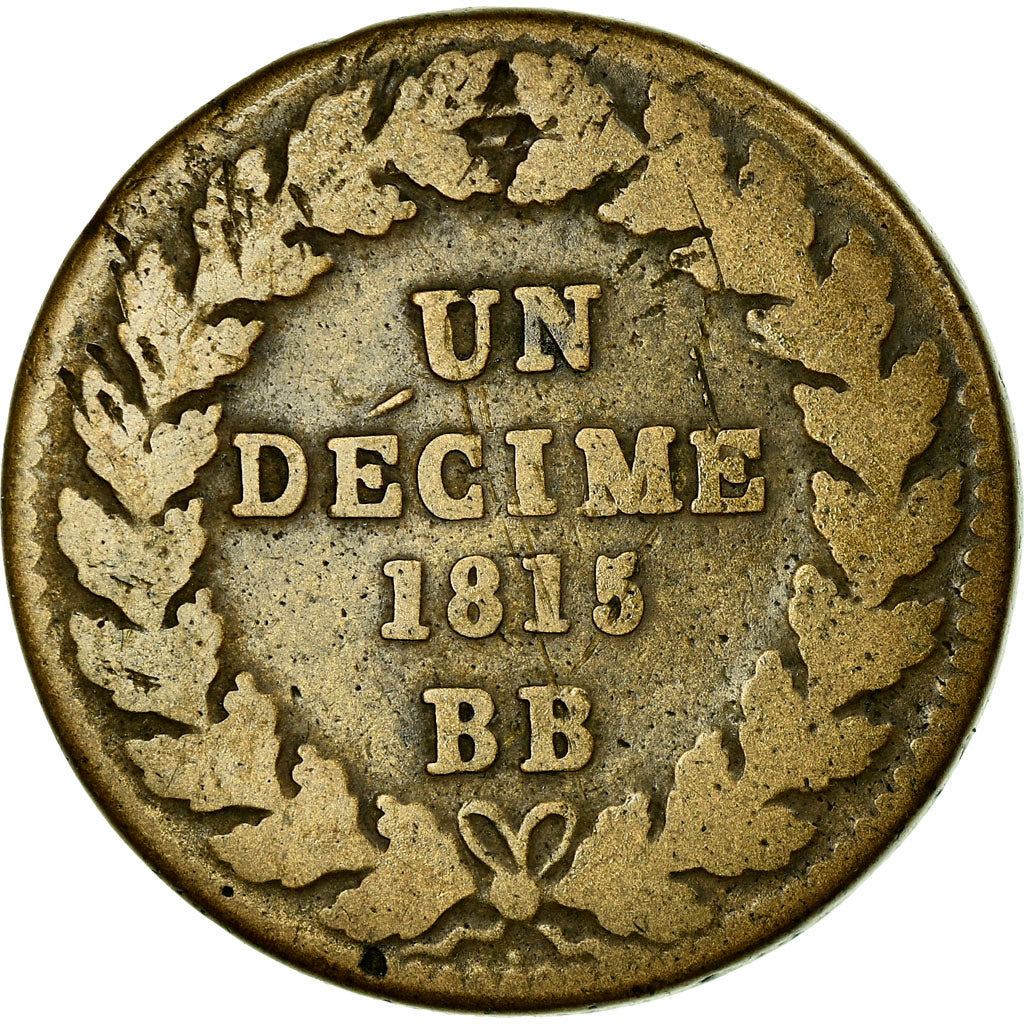 Moeda, França, Louis XVIII, Decime, 1815, Strasbourg, VF(20-25), Bronze
