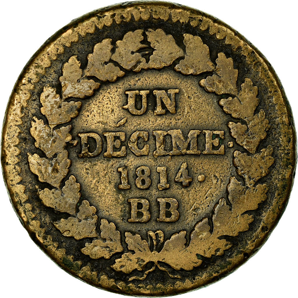 Moneda, Francia, Napoléon I, Decime, 1814, Strasbourg, BC+, Bronce, KM:700