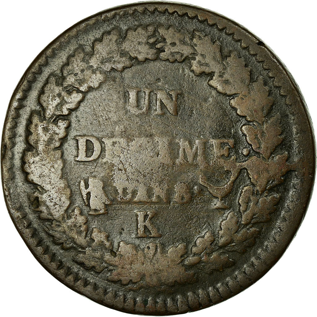 Moneda, Francia, Dupré, Decime, 1799, Bordeaux, BC+, Bronce, KM:644.8