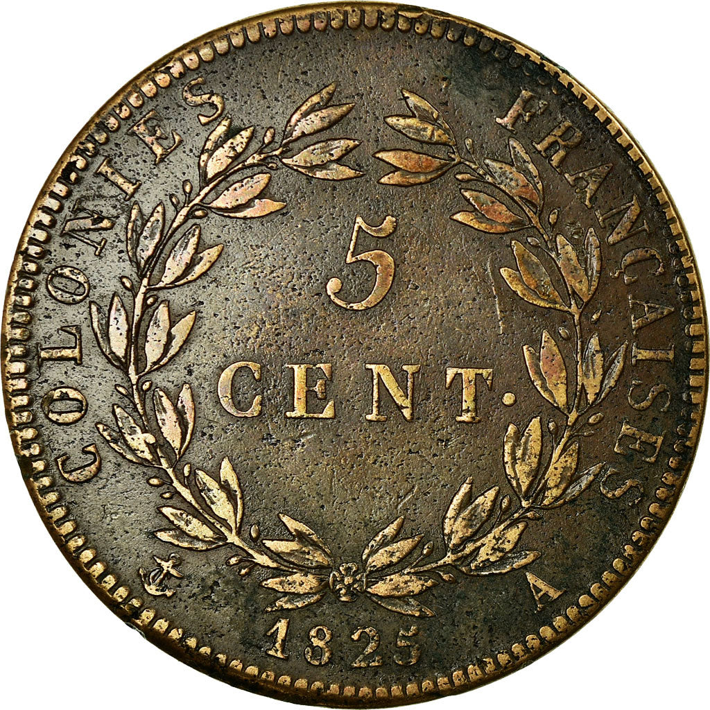 Coin, FRENCH COLONIES, Charles X, 5 Centimes, 1825, Paris, VF(30-35), Bronze