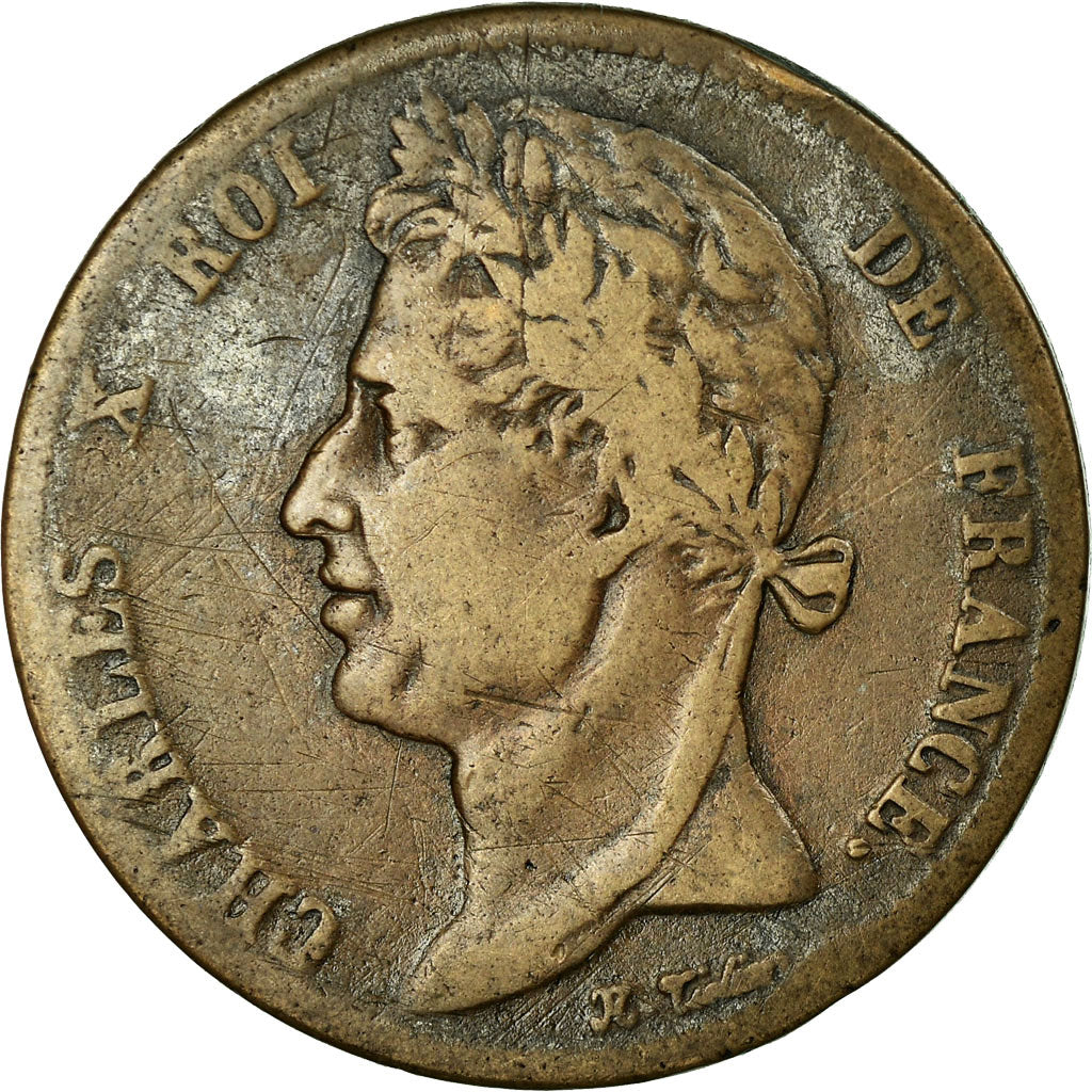 Coin, FRENCH COLONIES, Charles X, 5 Centimes, 1828, Paris, F(12-15), Bronze