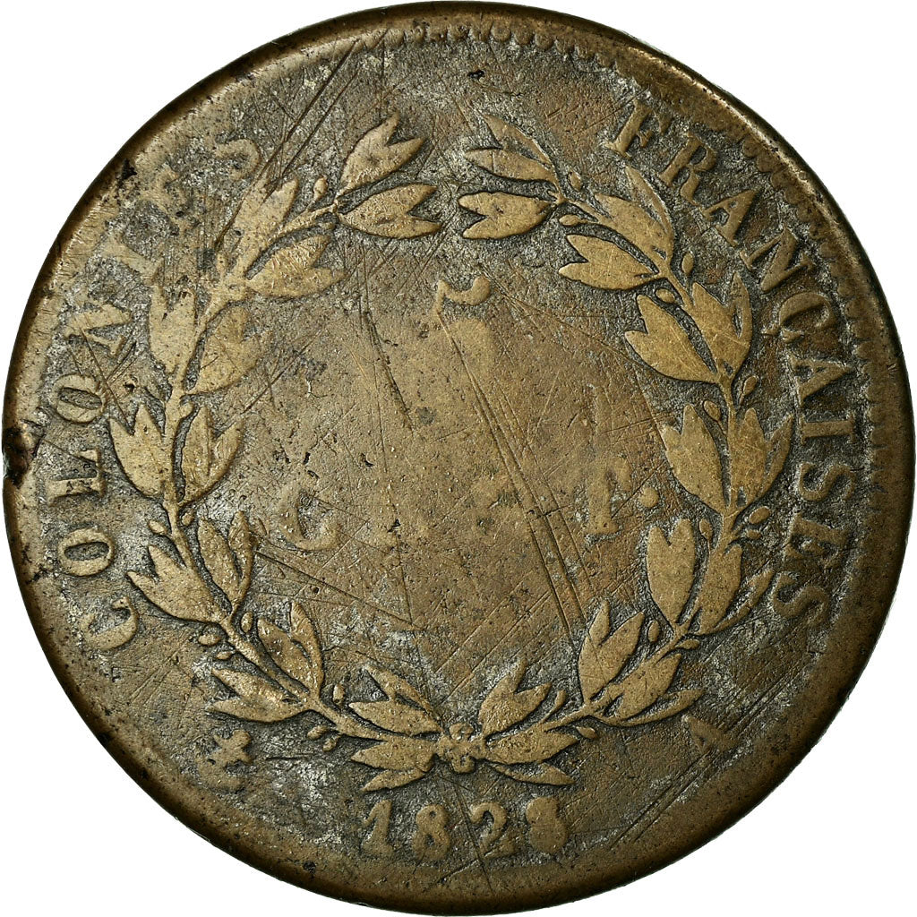 Coin, FRENCH COLONIES, Charles X, 5 Centimes, 1828, Paris, F(12-15), Bronze