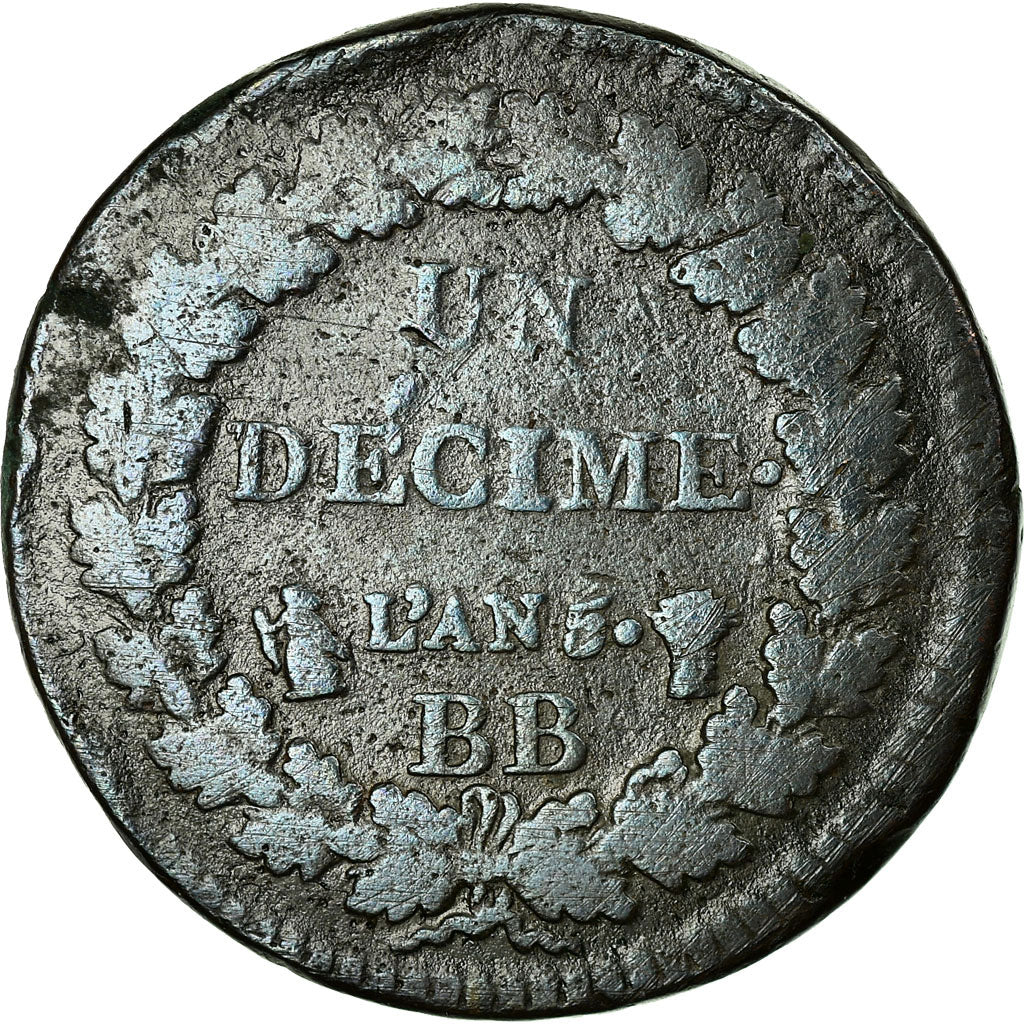 Munten, Frankrijk, Dupré, Decime, 1796, Strasbourg, FR, Bronze, KM:645.4